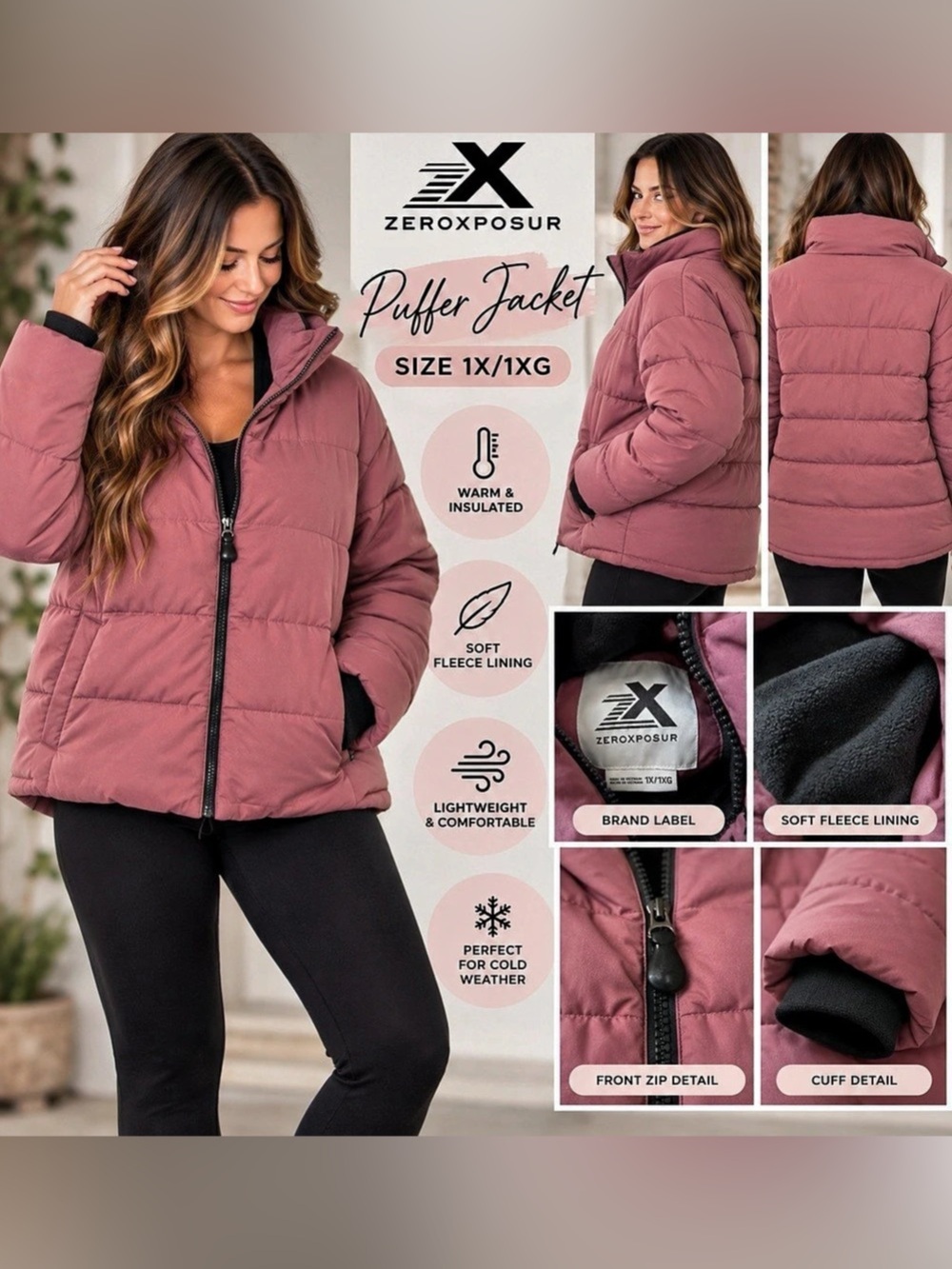 ZeroXposur Puffer Jacket Pink & Black Size 1X